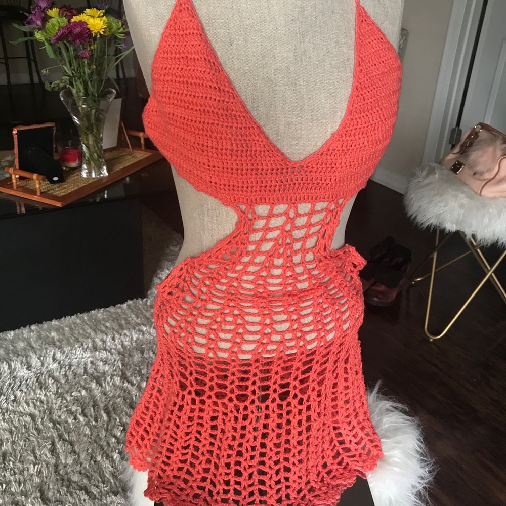 Tangerine crochet beach cover up. Size small